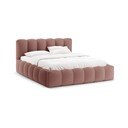 Pat matrimonial roz tapițat cu spațiu de depozitare cu somieră 160x200 cm Lupine – Micadoni 