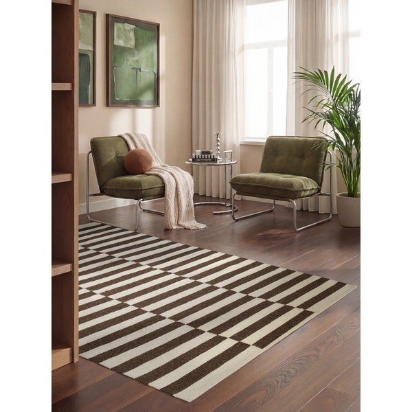 Covor alb/maro reversibil/țesut manual din lână 160x230 cm Vika – Hanse Home-image-1