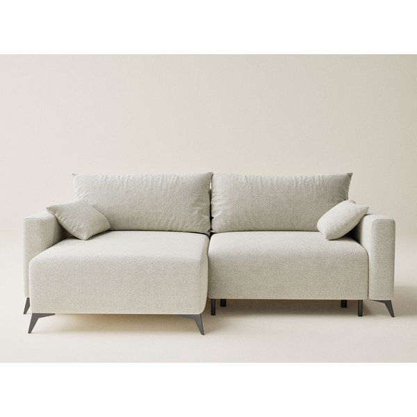 Colțar crem extensibil/cu spațiu de depozitare cu tapițerie din chenille (cu colț pe partea stângă/cu șezlong) Leon – Maison de Rêve-image-2