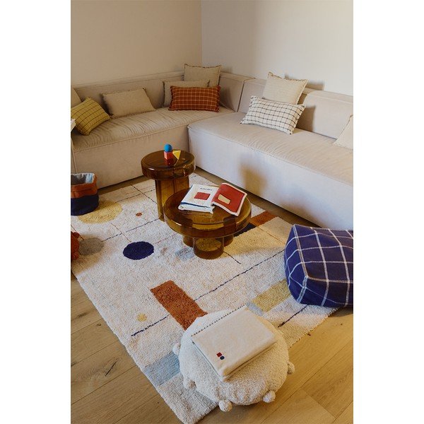 Covor bej lavabil/țesut manual din bumbac 120x160 cm Geometrical Shapes – Lorena Canals-image-1