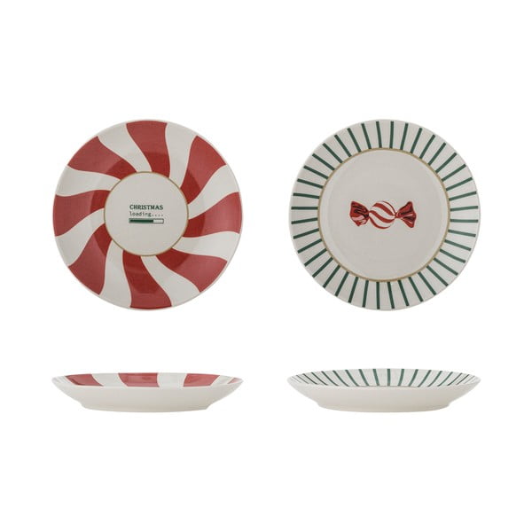 Farfurii roșii-crem 2 buc. pentru desert, din gresie ø 12,5 cm, cu model de Crăciun Yule – Bloomingville-image-3