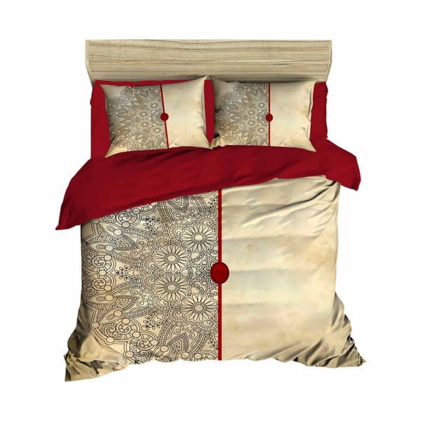 Lenjerie de pat roșie/bej din satin pentru pat dublu/extinsă 200x220 cm – Mijolnir