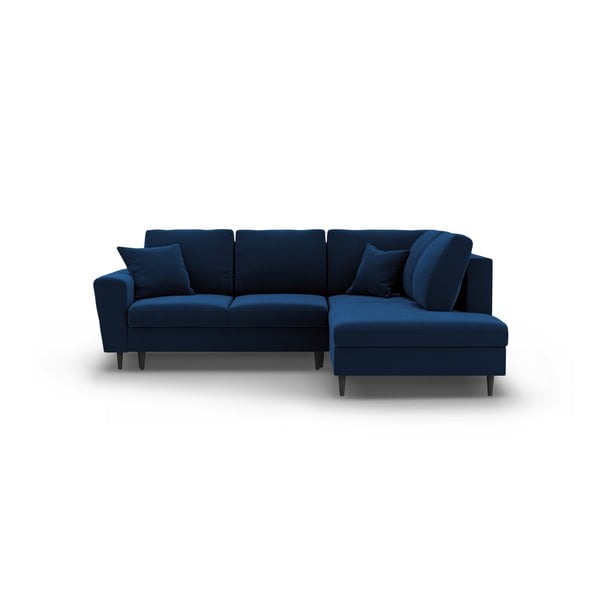 Colțar albastru extensibil, cu spațiu de depozitare cu tapițerie din catifea (cu colț pe partea dreaptă-în formă de ”L”) Kyoto – Cosmopolitan Design