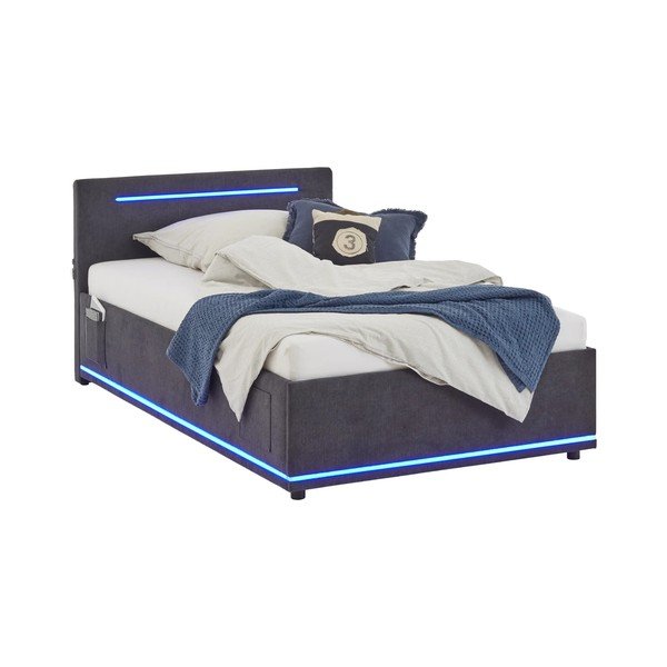 Pat pentru copii  gri închis tapițat cu spațiu de depozitare cu somieră 140x200 cm Circle – Meise Möbel-image-4