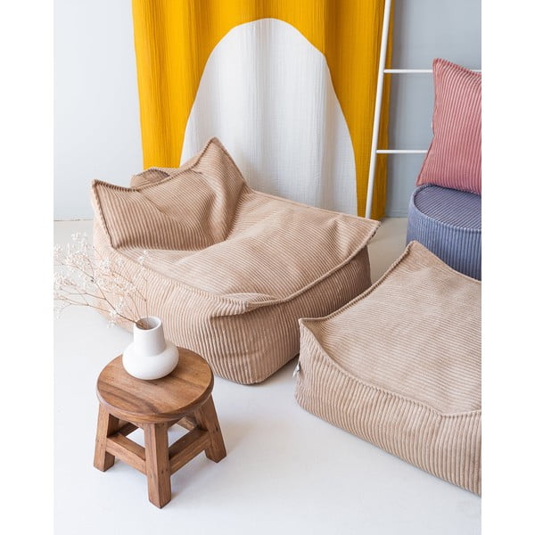 Fotoliu puf pentru copii maro deschis cu tapițerie din catifea reiată Square – Wigiwama-image-4