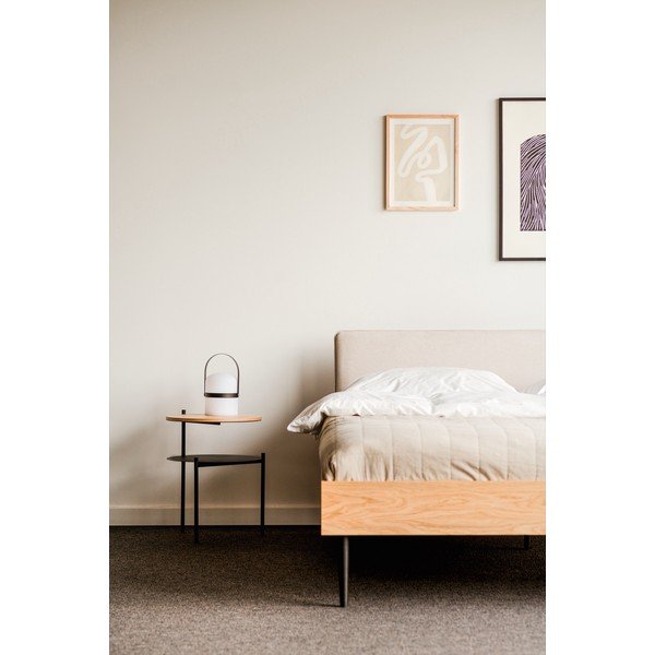 Pat matrimonial în culoare naturală tapițat/din  placă aglomerată de lemn cu aspect de lemn de stejar cu somieră 160x200 cm Streiko – noo.ma-image-2