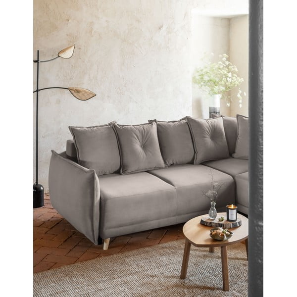 Colțar maro deschis extensibil cu tapițerie din catifea reiată  (colț dreapta) Lazy Lukka – Miuform-image-4