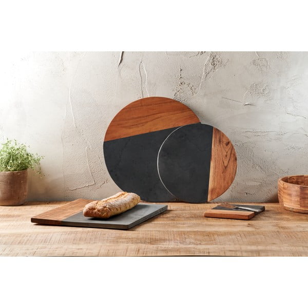 Tocător rotund din ardezie și lemn de salcâm Nkuku Fala, ø 40 cm-image-2