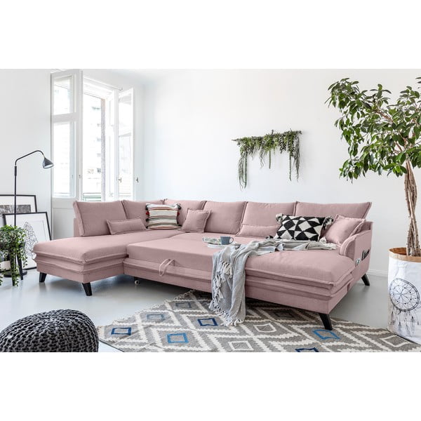Canapea extensibilă în formă de „U” cu șezlong pe partea stângă Miuform Charming Charlie, roz pudră-image-4