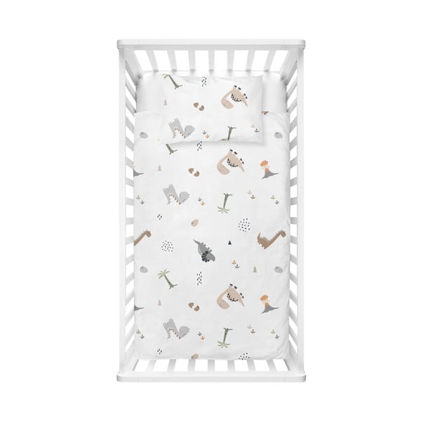 Lenjerie de pat pentru copii albă din bumbac ranforcé pentru pătuț 100x150 cm Dinozor – Mijolnir