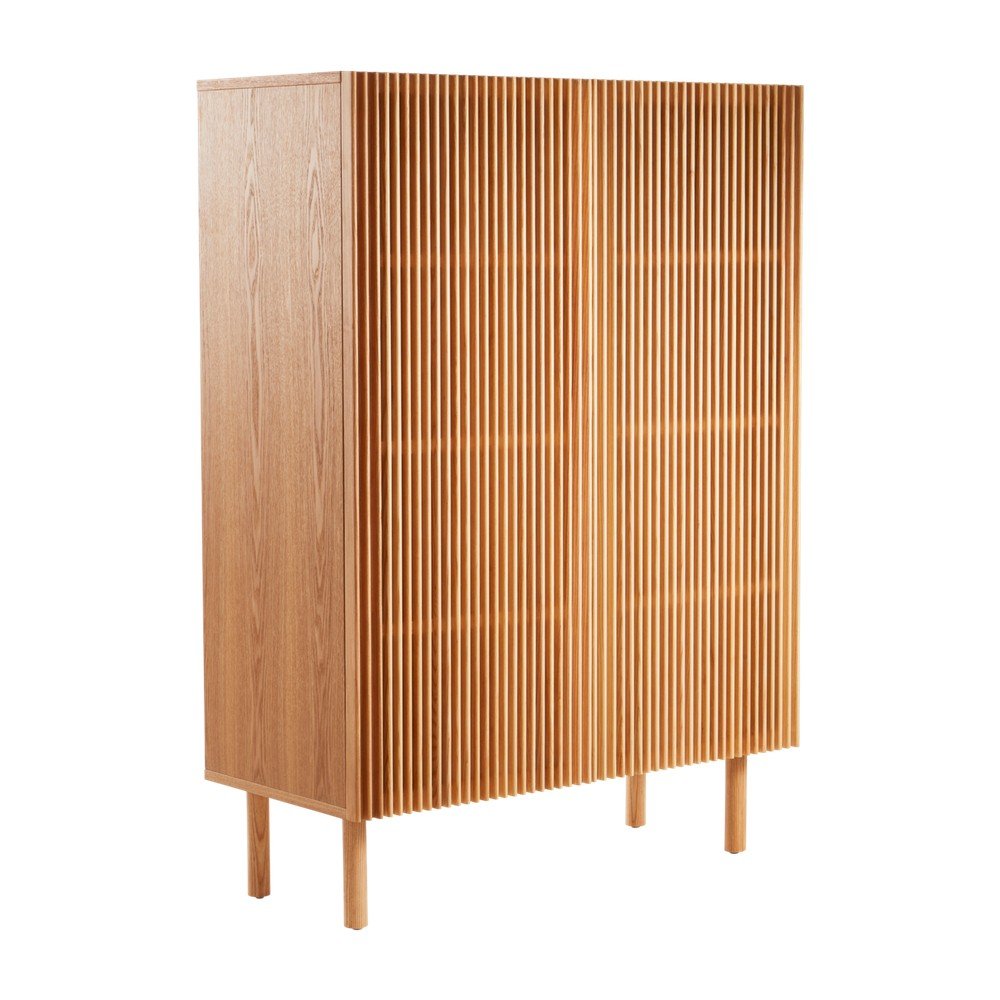Dulap în culoare naturală cu aspect de lemn de frasin cu orificiu pentru cabluri 100x140x45 cm Sion – Jotex