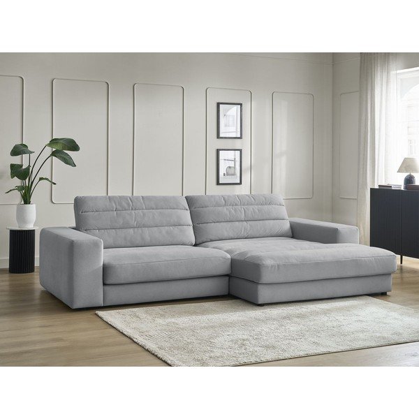 Colțar gri deschis cu tapițerie din catifea (cu colț pe partea dreaptă/cu șezlong) Sierra – Bobochic Paris-image-1