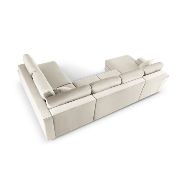 Colțar bej extensibil, cu spațiu de depozitare cu tapițerie din catifea (cu colț pe partea dreaptă, în formă de "U") Kyoto – Cosmopolitan Design-image-4