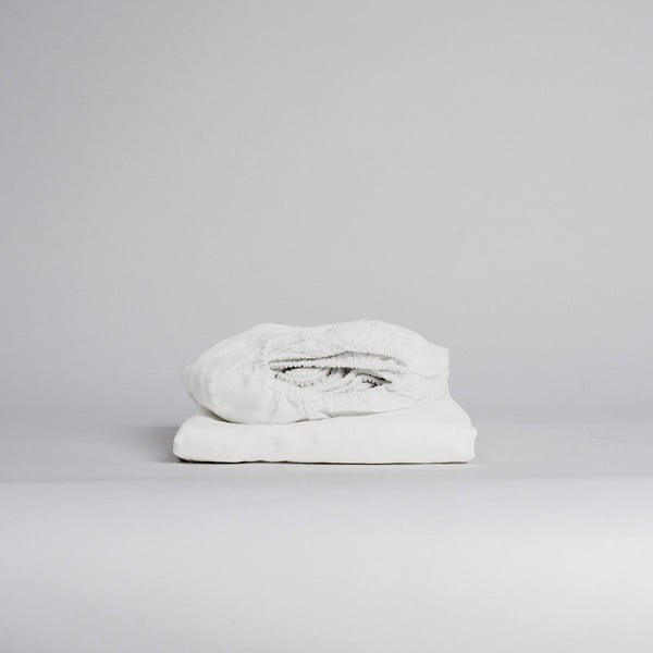 Cearceaf alb din amestec de in cu elastic 90x200 cm – Linen Tales-image-1