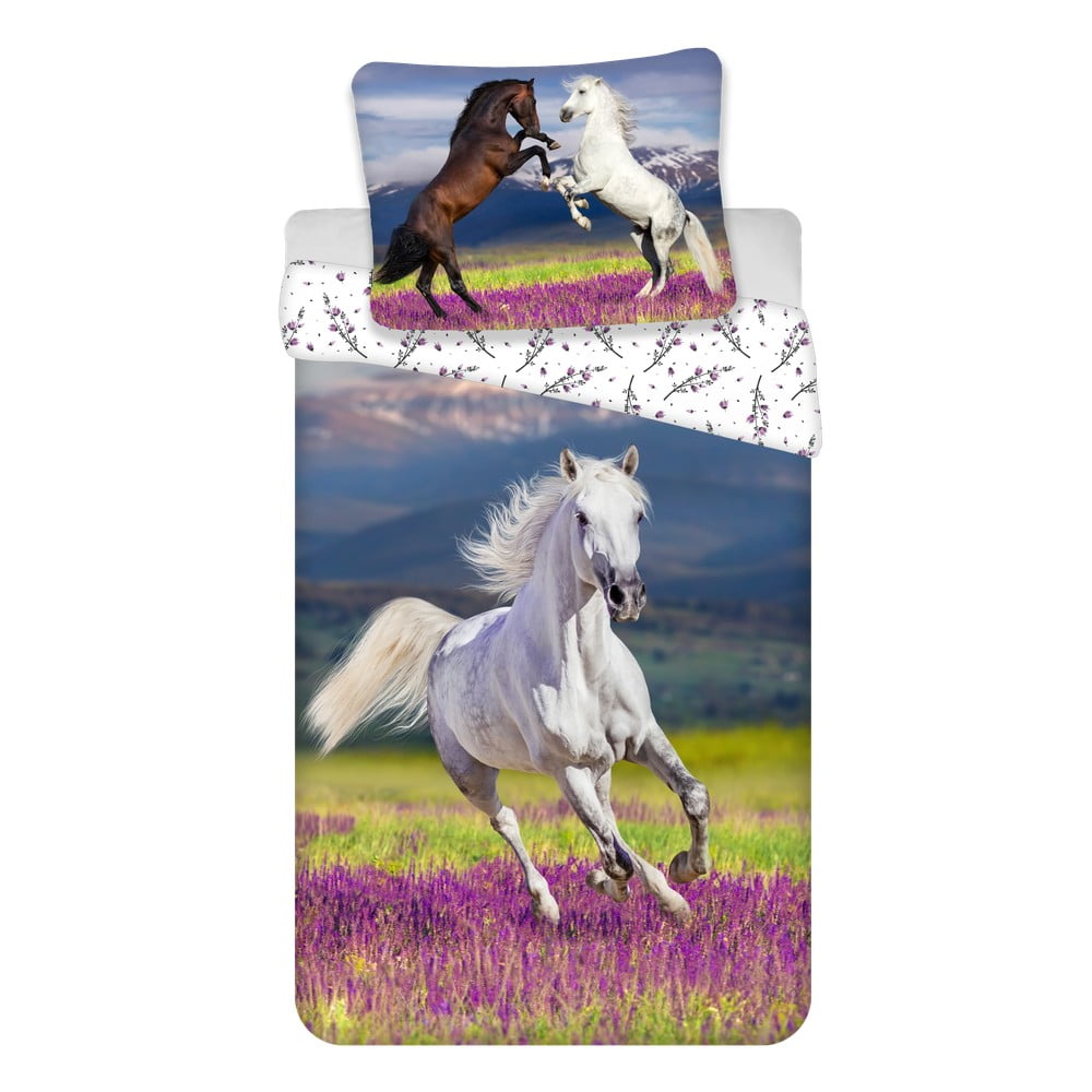 Lenjerie de pat pentru copii din bumbac pentru pat de o persoană 140x200 cm Horse &quot;Meadow&quot; – Jerry Fabrics