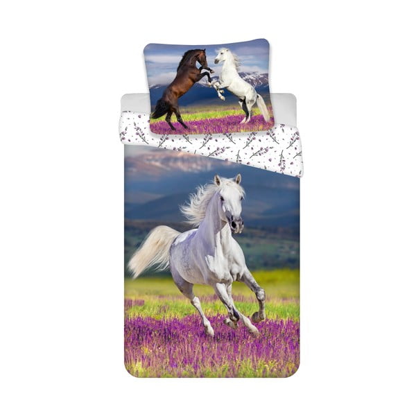 Lenjerie de pat pentru copii din bumbac pentru pat de o persoană 140x200 cm Horse "Meadow" – Jerry Fabrics