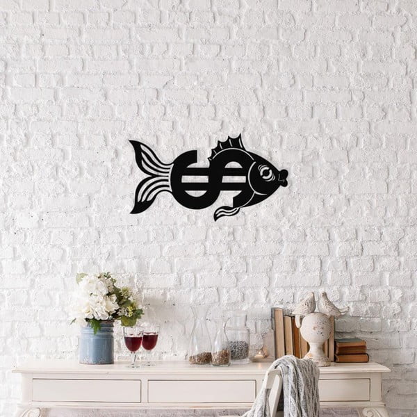 Decorațiune metalică de perete Dollar Fish, 49 x 27 cm, negru