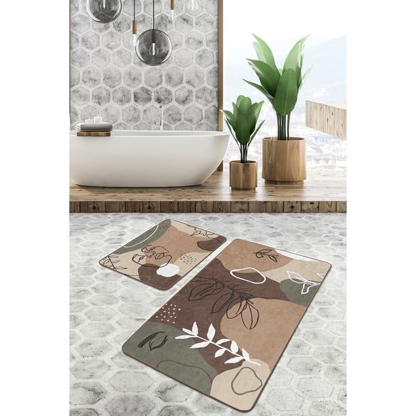 Covorașe de baie maro 2 buc. din catifea 60x100 cm Abstract Faces – Mila Home-image-2