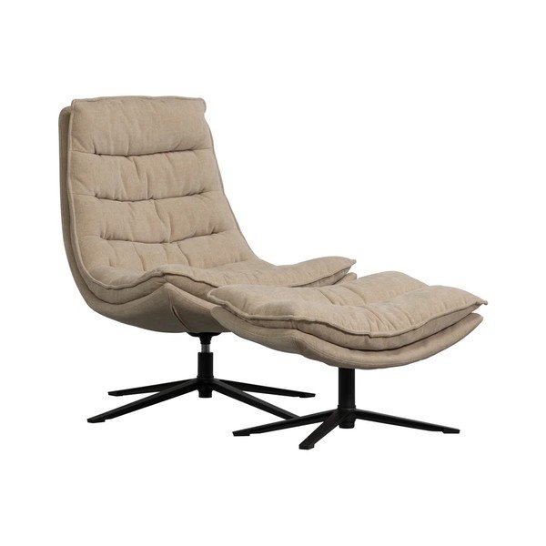 Fotoliu cu taburet în culoare naturală pivotant cu tapițerie din chenille Kube – WOOOD