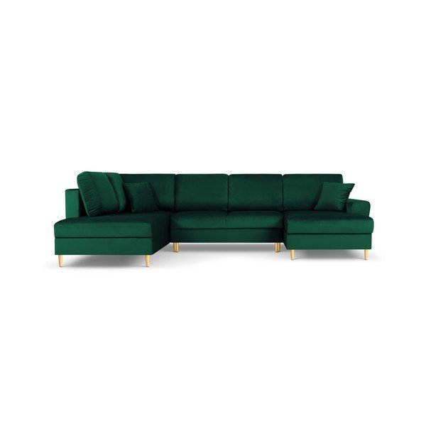 Colțar verde extensibil, cu spațiu de depozitare cu tapițerie din catifea (cu colț pe partea stângă, în formă de "U") Kyoto – Cosmopolitan Design