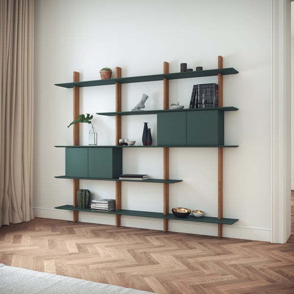 Sistem de rafturi modulare verde cu aspect de stejar 224x190 cm Bridge - Tenzo-image-4
