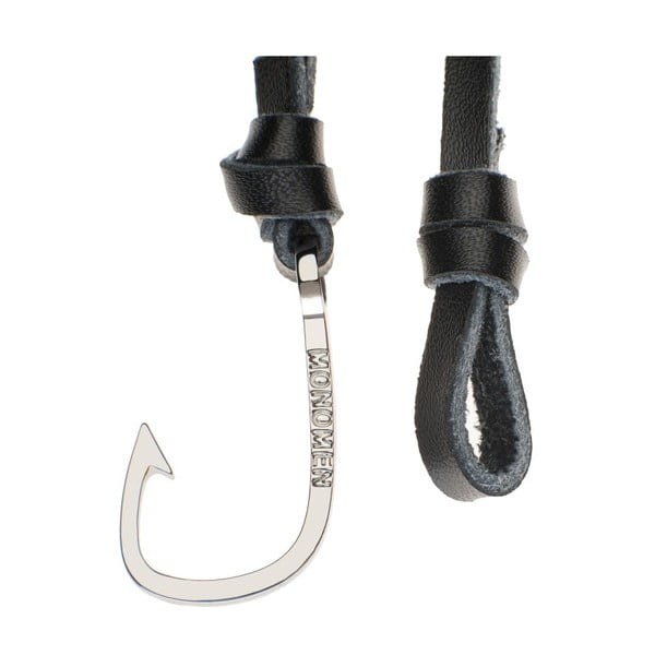 Brățară bărbătească din piele și pandantiv Monomen Hook, negru-argintiu-image-1