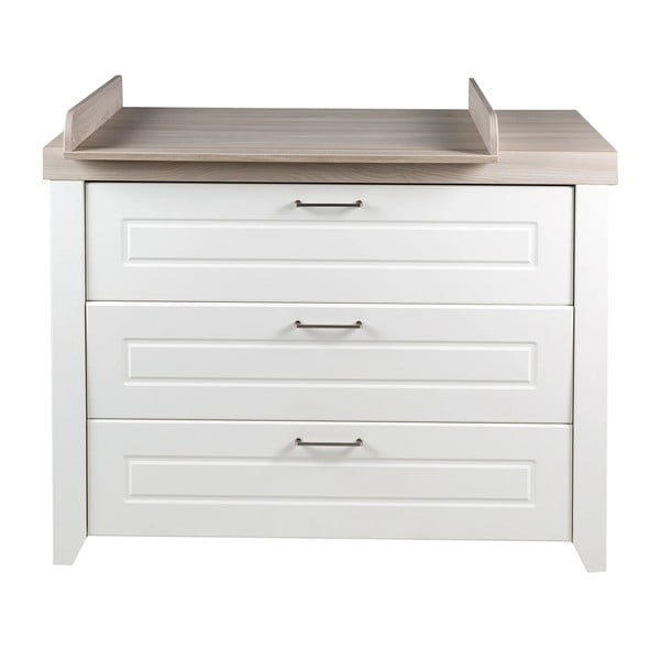 Comodă de copii albă joasă cu aspect de lemn de ulm cu masă de schimbat 120x98 cm Felicia – Roba-image-2