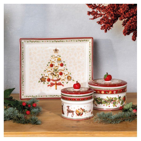 Platou din porțelan roșu și bej cu motiv de Crăciun Villeroy & Boch, 27,4 x 22,7 cm-image-1