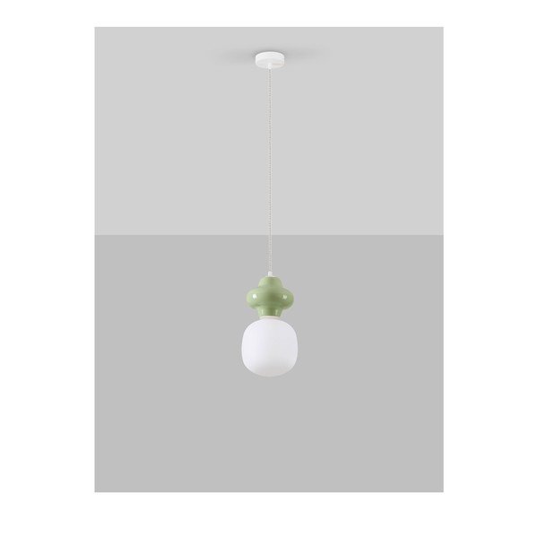 Lustră albă/verde-deschis din ceramică cu abajur din sticlă ø 18 cm Clio – Nova Luce-image-3