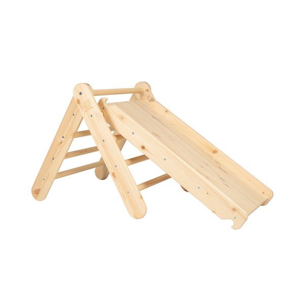 Triunghi Pikler de cățărat în culoare naturală din lemn de pin 46x87x60 cm Montessori – Meowbaby