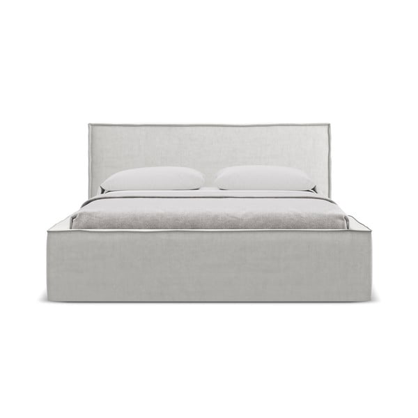 Pat matrimonial gri deschis tapițat cu spațiu de depozitare cu somieră 160x200 cm Anani – Makamii-image-3