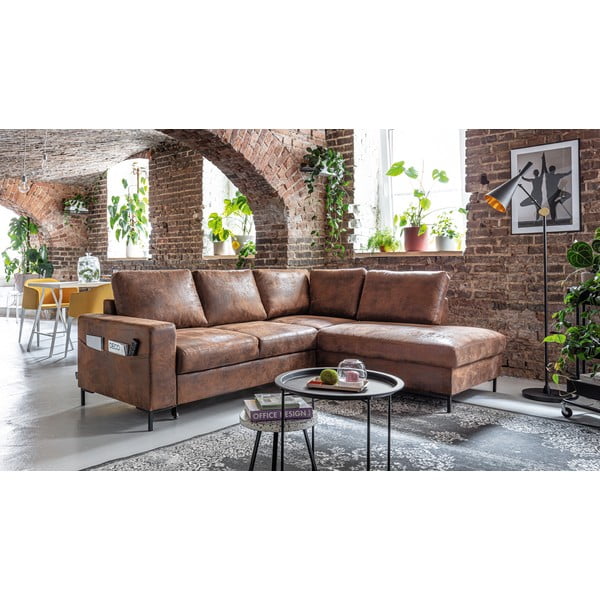 Colțar maro extensibil cu tapițerie din imitație de piele (cu colț pe partea dreaptă) Lofty Lilly – Miuform-image-3