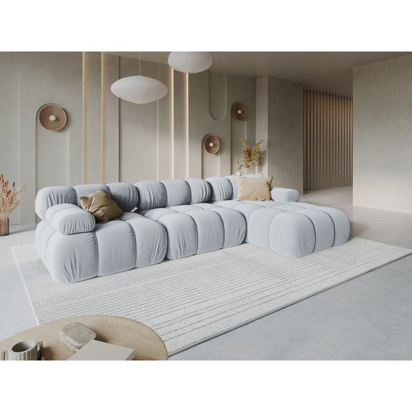 Colțar modular gri cu tapițerie din catifea (cu colț pe partea dreaptă/cu șezlong) – Micadoni -image-1