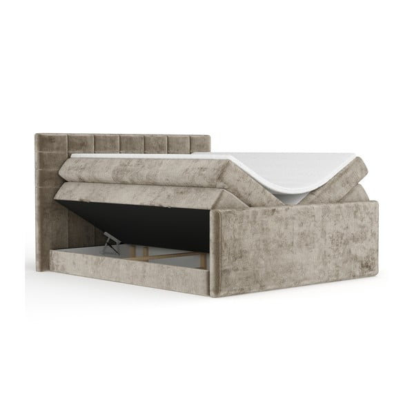 Pat boxspring maro deschis cu spațiu de depozitare 180x200 cm Ava – Maison de Rêve-image-2