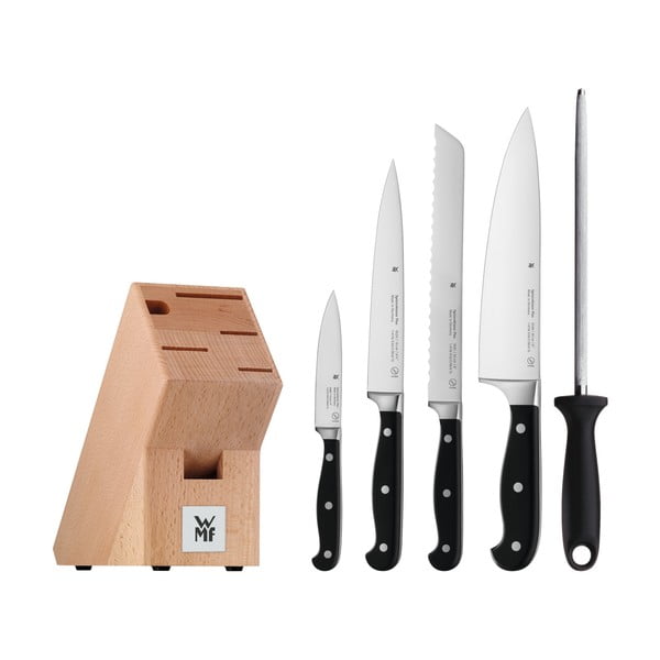 Set 4 cuțite din oțel inoxidabil, ascuțitor și suport WMF Spitzenklasse