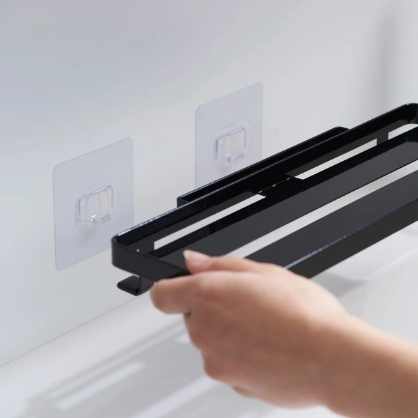 Raft pentru baie negru mat autoadeziv din oțel Film Hook – YAMAZAKI-image-3