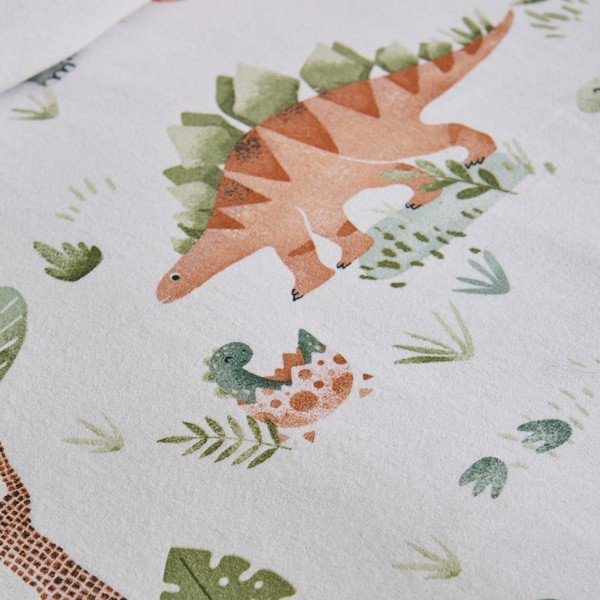 Cearceaf pentru copii crem din flanelă pentru pat de o persoană cu elastic 90x190 cm Brushed Sleepy Saurus Dino – Catherine Lansfield-image-2