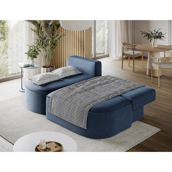 Colțar albastru închis extensibil/cu spațiu de depozitare cu tapițerie din catifea reiată  (cu colț pe partea stângă/cu șezlong) Livosa – ELTAP-image-4