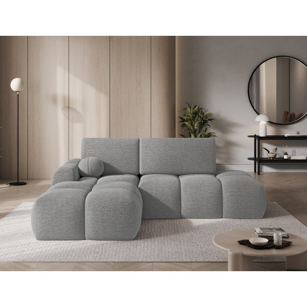Colțar gri extensibil/cu spațiu de depozitare cu tapițerie din țesătură bouclé (cu colț pe partea stângă/cu șezlong) Vittario – ELTAP-image-1