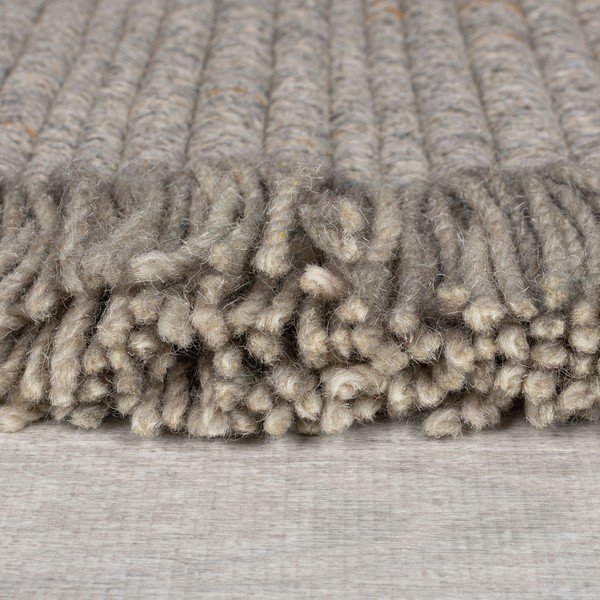 Covor gri țesut manual din amestesc de lână 200x290 cm Rene Fringed Ribbed – Flair Rugs-image-4
