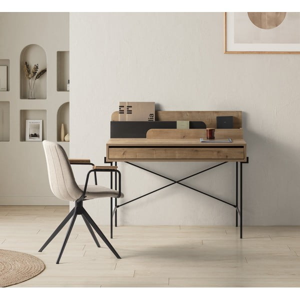 Birou de tip secretaire din lemn de stejar 60x113 cm Lila – Marckeric-image-1