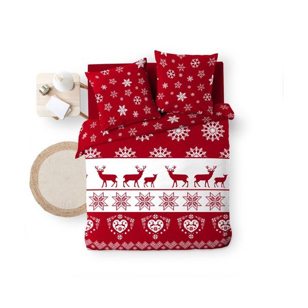 Lenjerie de pat roșie din microflanel pentru pat dublu/extinsă 240x220 cm Floconette – douceur d'intérieur