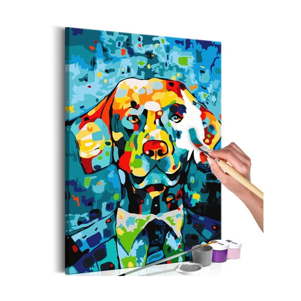 Set de pânze, vopseluri şi perii DIY Artgeist Colorful Dog, 40 x 60 cm