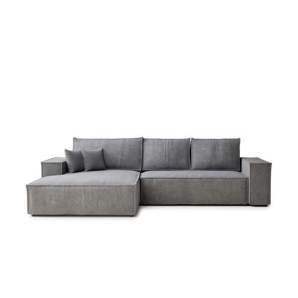 Colțar gri extensibil/cu spațiu de depozitare cu tapițerie din chenille (cu colț pe partea stângă/cu șezlong) Maze – Maison de Rêve