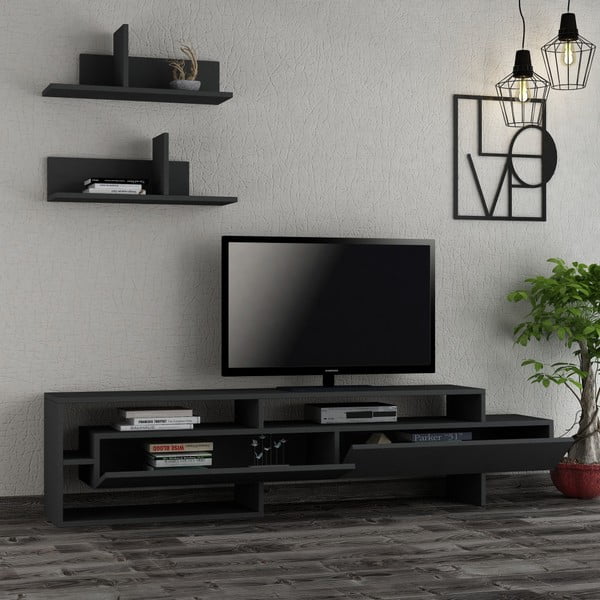 Set mobilier TV gri antracit 180x42 cm Gara - Homitis-image-1
