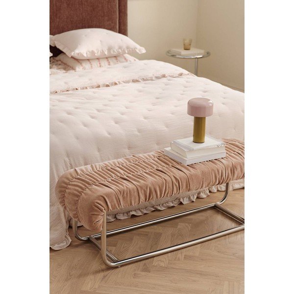Bancă roz prăfuit din metal/capitonată cu tapițerie din chenille Vellin – Ellos Home-image-1