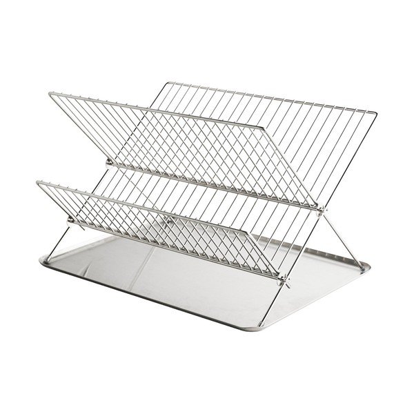 Scurgător de vase argintiu lucios cu două nivele din metal 41x31 cm Dry-It – Mette Ditmer Denmark