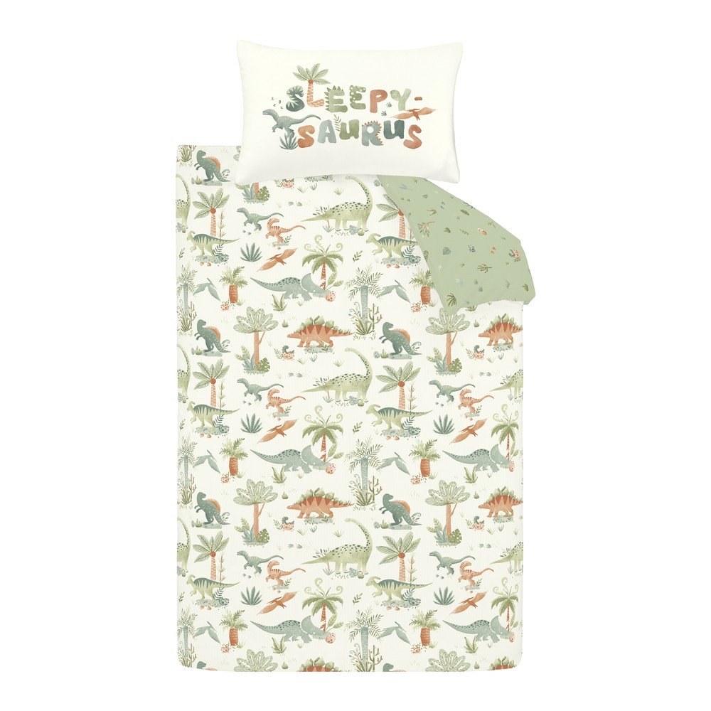 Lenjerie de pat pentru copii crem din flanela pentru pat de o persoana 135x200 cm Brushed Sleepy Saurus Dino – Catherine Lansfield