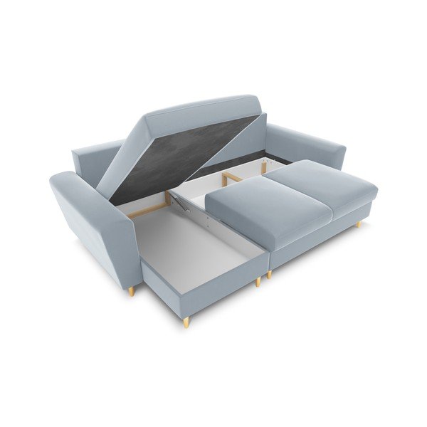 Colțar albastru deschis extensibil, cu spațiu de depozitare cu tapițerie din catifea Kyoto – Cosmopolitan Design-image-2