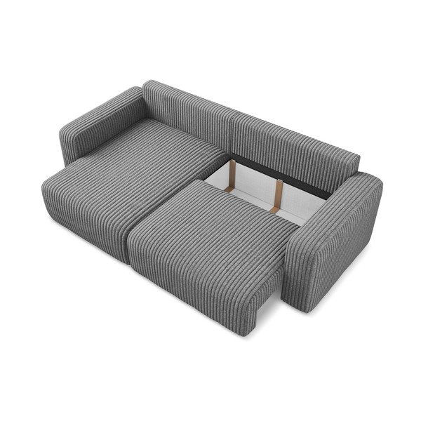 Colțar gri extensibil/cu spațiu de depozitare cu tapițerie din catifea reiată  (cu colț pe partea stângă/cu șezlong) Kona – Makamii-image-4